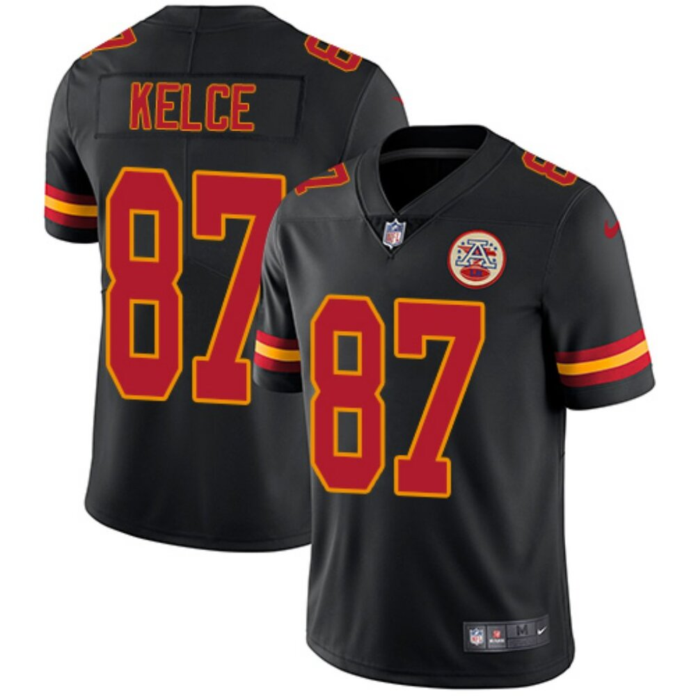TRAVIS KELCE 87 - KANSAS CITY CHIEFS BLACK STITCHED FOOTBALL JERSEY
